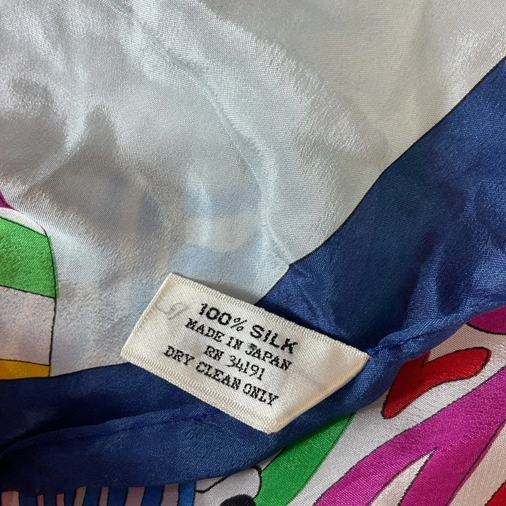 Vtg Multicolor Bright Pop Art Zebra Scarf Luxury of Silk Japan Gant Gaither Rare